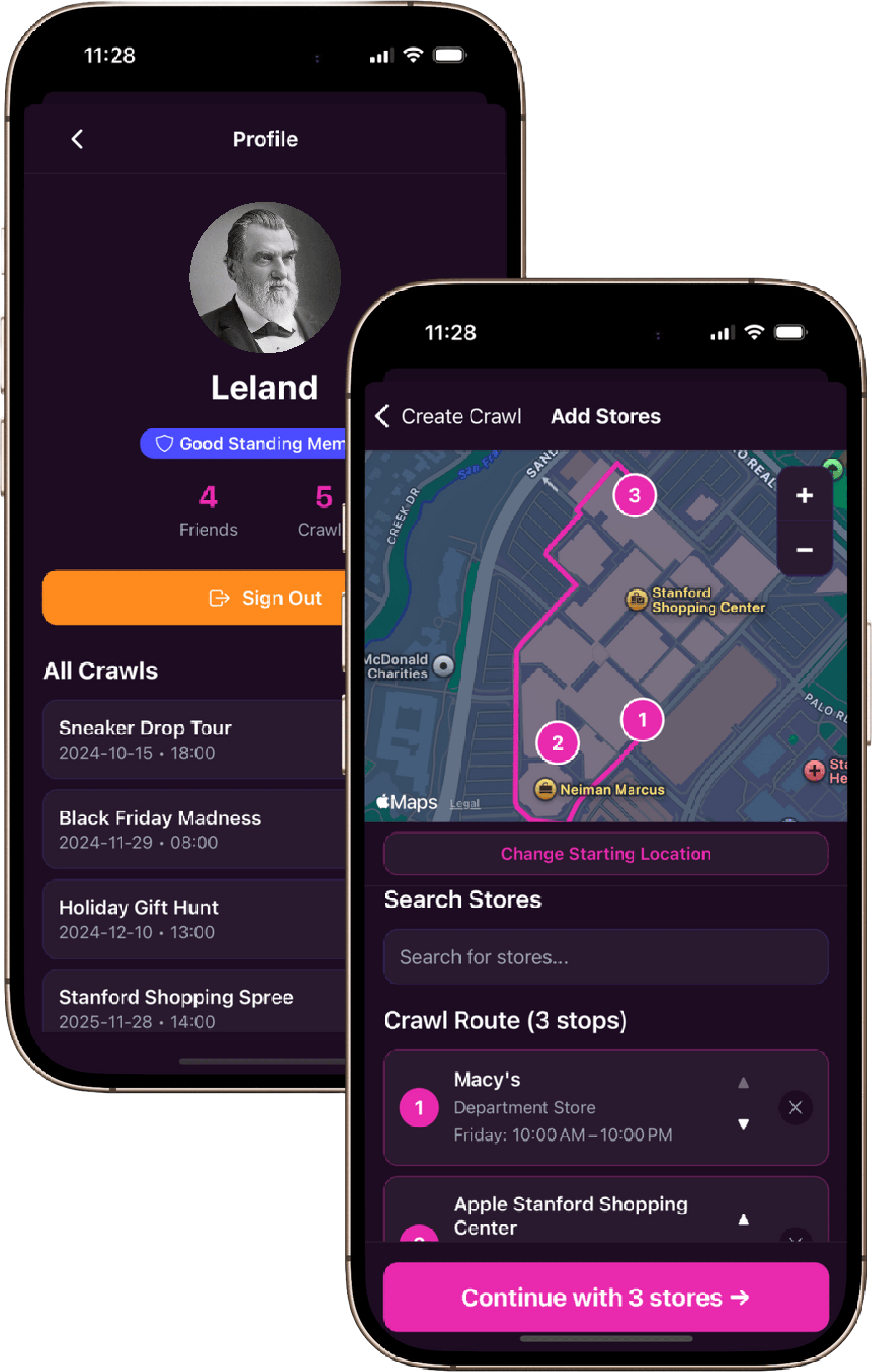 Screens of ShopCrawl App